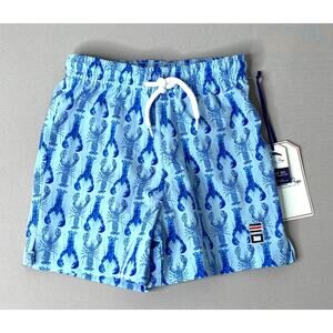 NWT Classic Prep Blue Gingham Lobsters Ford Swim Trunks Boys XS/2T-3T